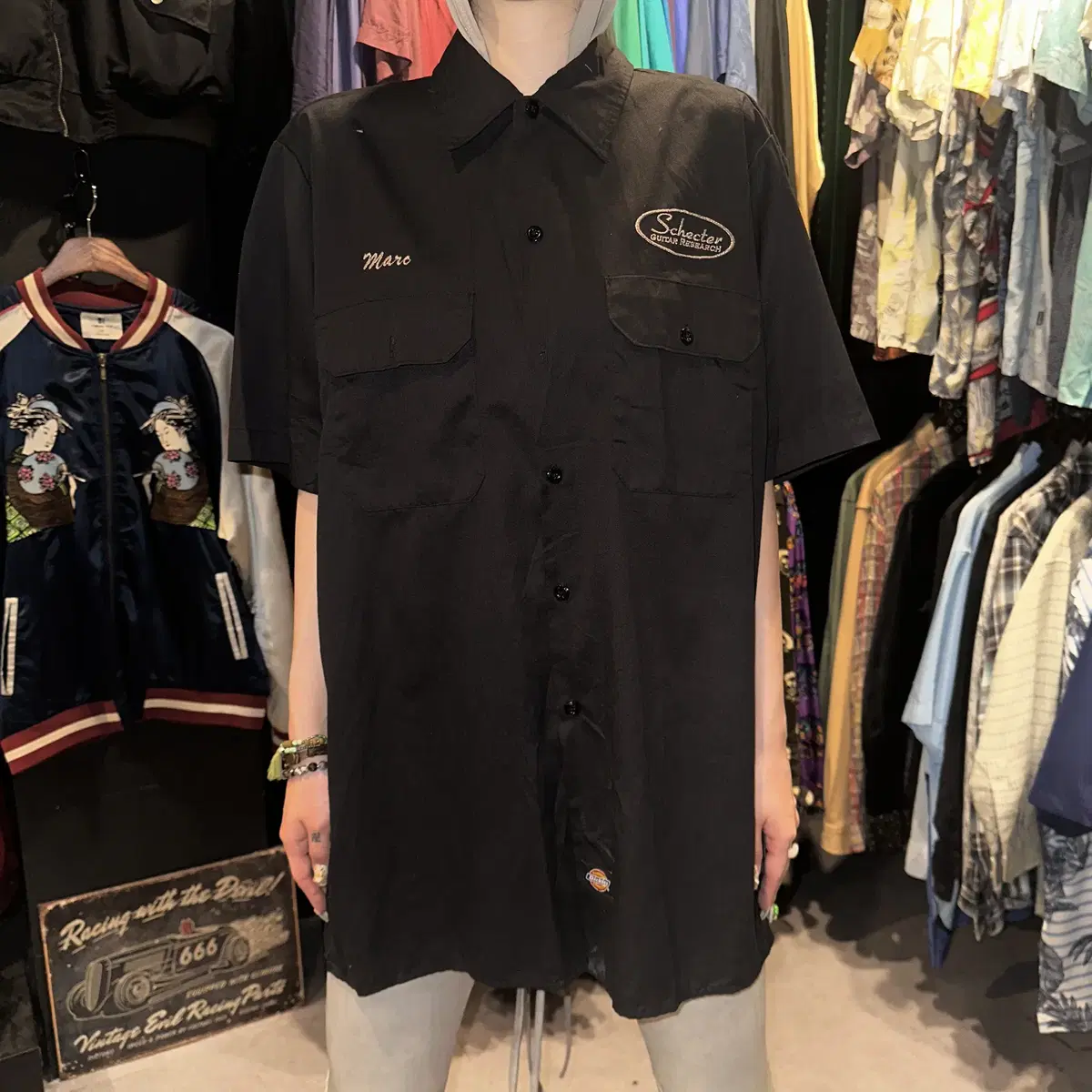 (498) DICKIES 디키즈 자수 패치 백포인트 프린팅 반팔셔츠 블랙